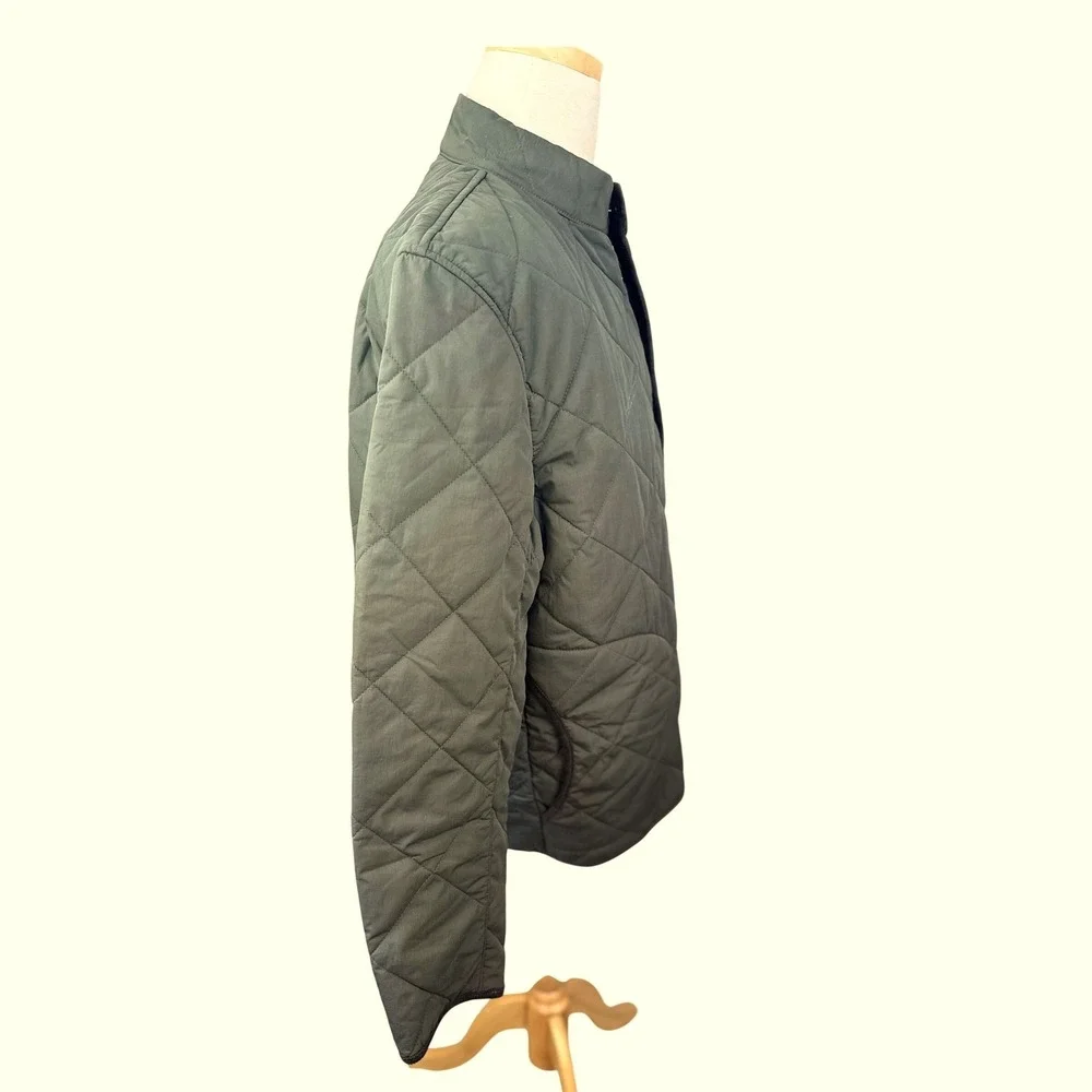 J. Crew SZ XL Sussex Quilted‎ Field Jacket Olive Diamond Quilt Snap Front NWOT